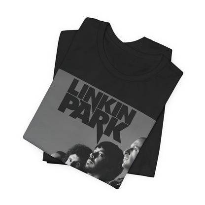A black graphic t-shirt featuring a vintage nu-metal graphic of Linkin Park.