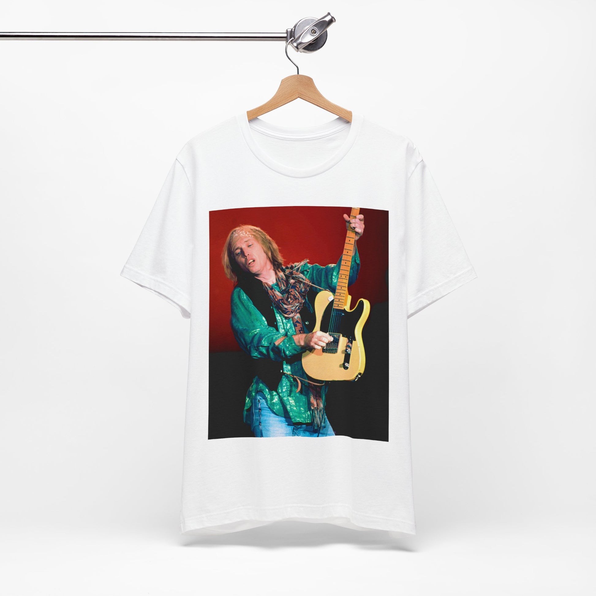 A black graphic t-shirt featuring a graphic related to Tom Petty's 'Free Fallin'' song or era concert.