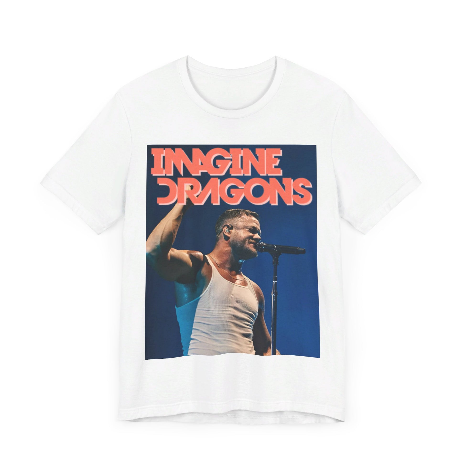 A black graphic t-shirt featuring a retro live concert photo of Imagine Dragons.