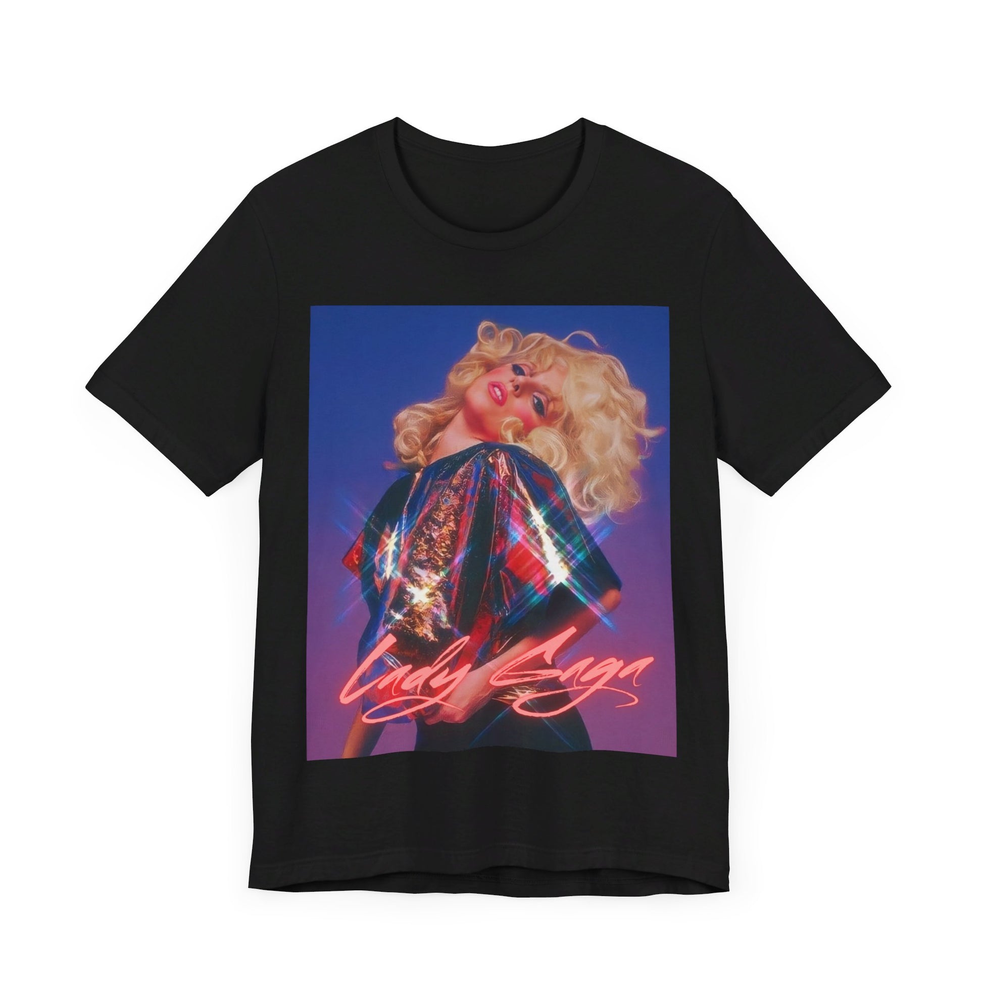 A black graphic t-shirt featuring a graphic of Lady Gaga as 'Mother Monster'.
