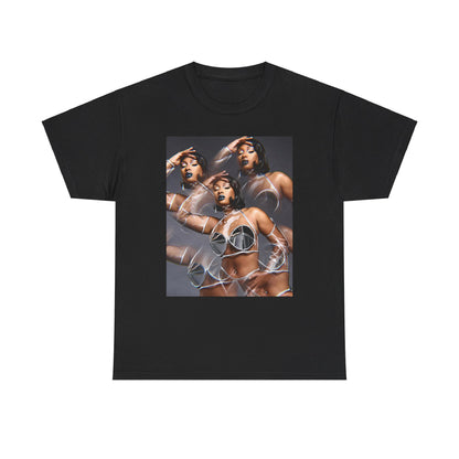 A black graphic t-shirt featuring a 'Hottie' rap icon graphic of Megan Thee Stallion.