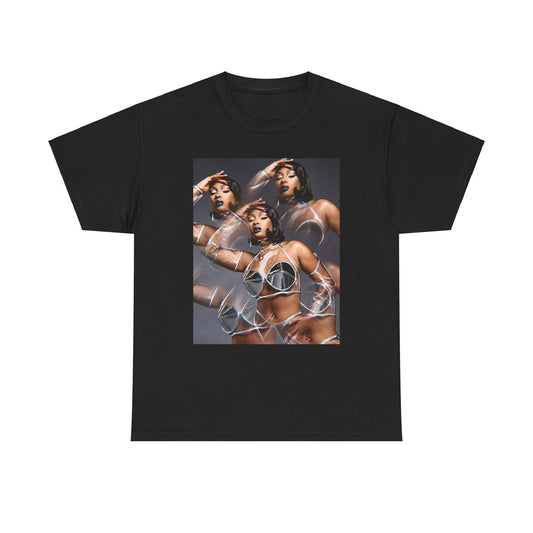 A black graphic t-shirt featuring a 'Hottie' rap icon graphic of Megan Thee Stallion.