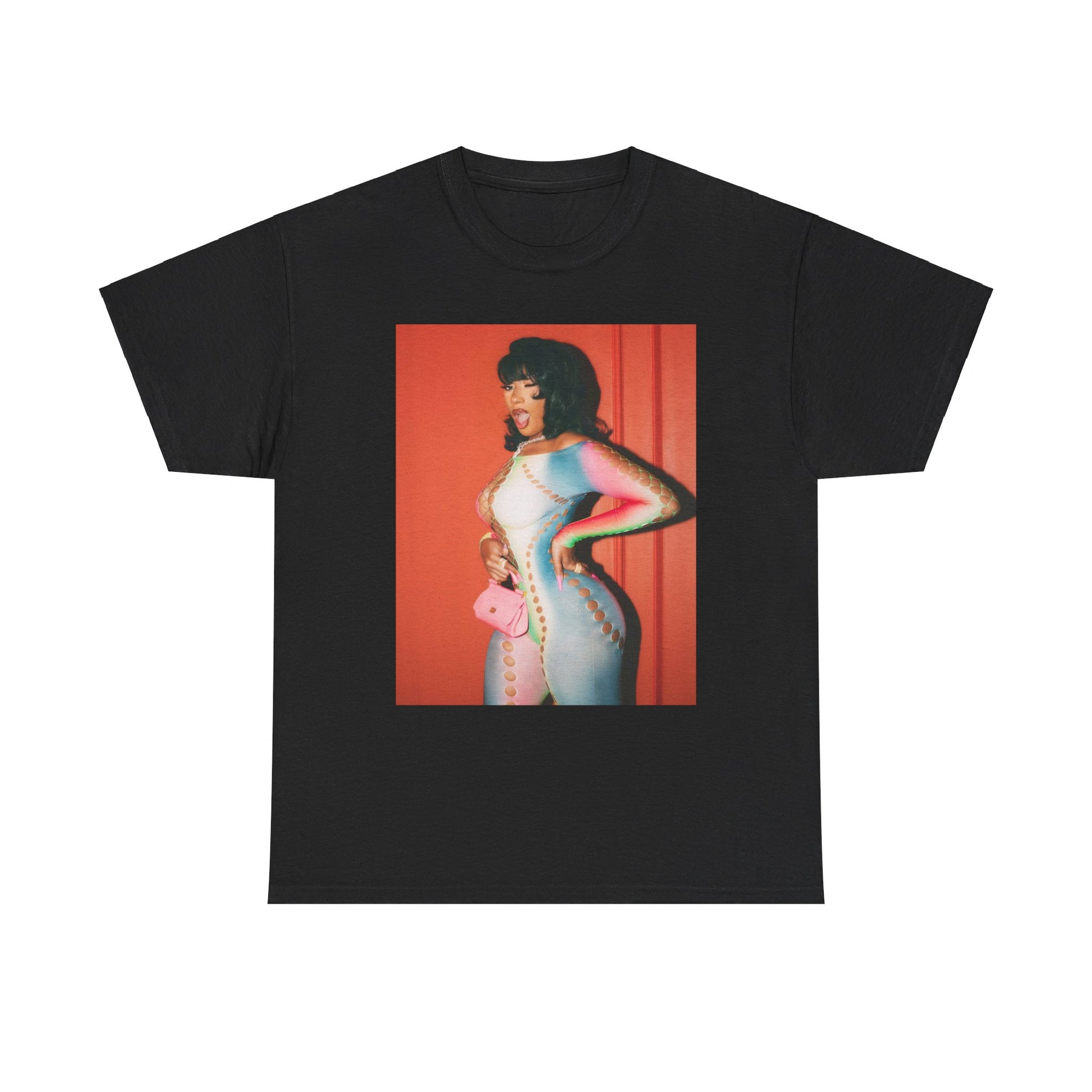 A black graphic t-shirt featuring a vintage 'Hot Girl' graphic of Megan Thee Stallion.