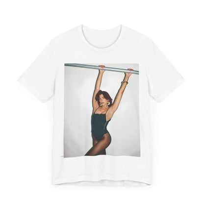 A black graphic t-shirt featuring a graphic related to Dua Lipa's "Levitating" song or era.