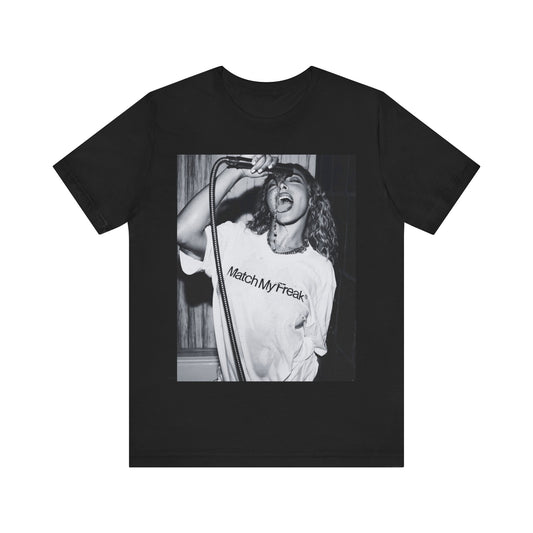 A black graphic t-shirt featuring a black and white graphic related to Tinashe's 'Nasty' era.