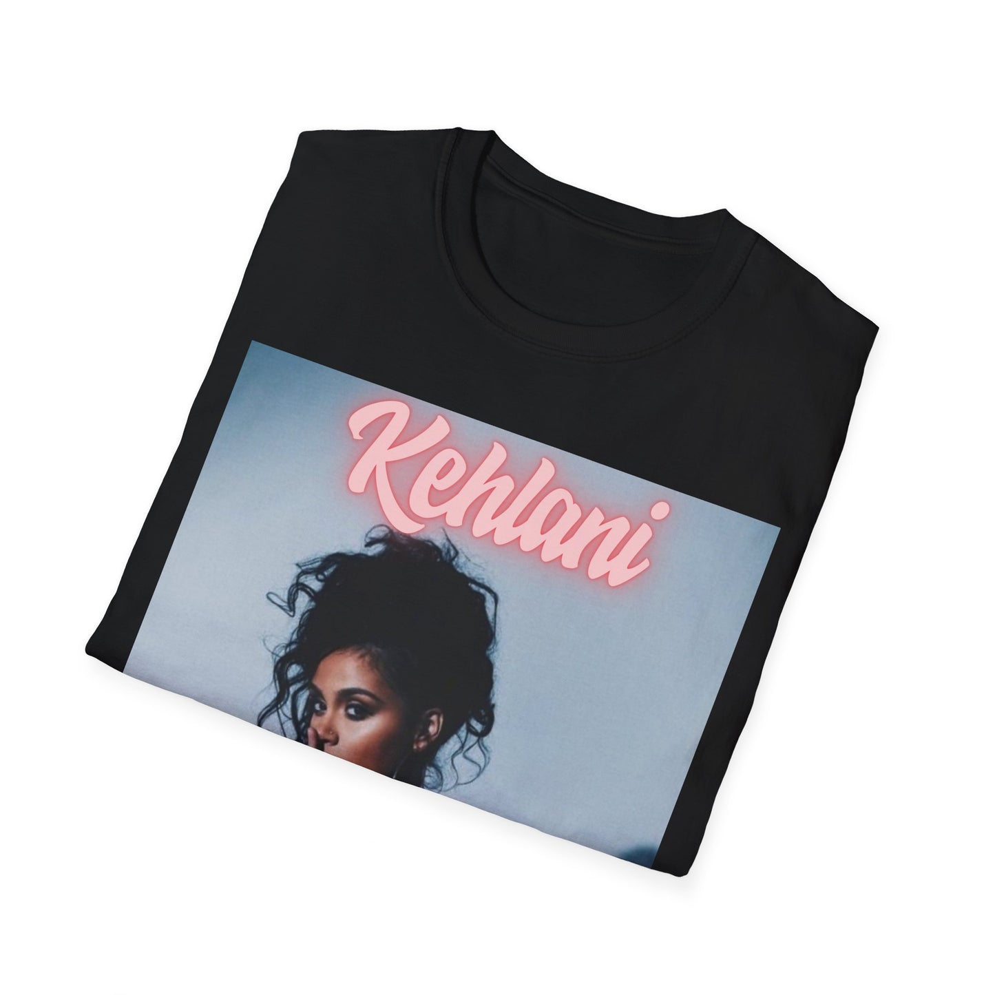 A black graphic t-shirt featuring a vintage R&B soul graphic of Kehlani.