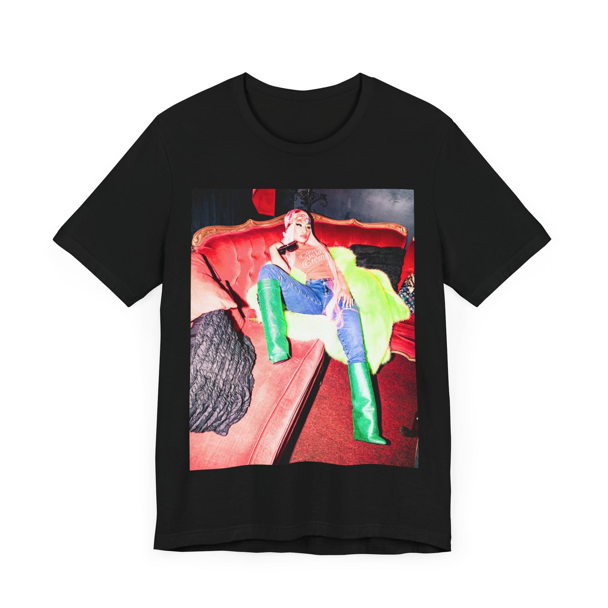 A black graphic t-shirt featuring a retro graphic related to Nicki Minaj's 'Pink Friday' album era.