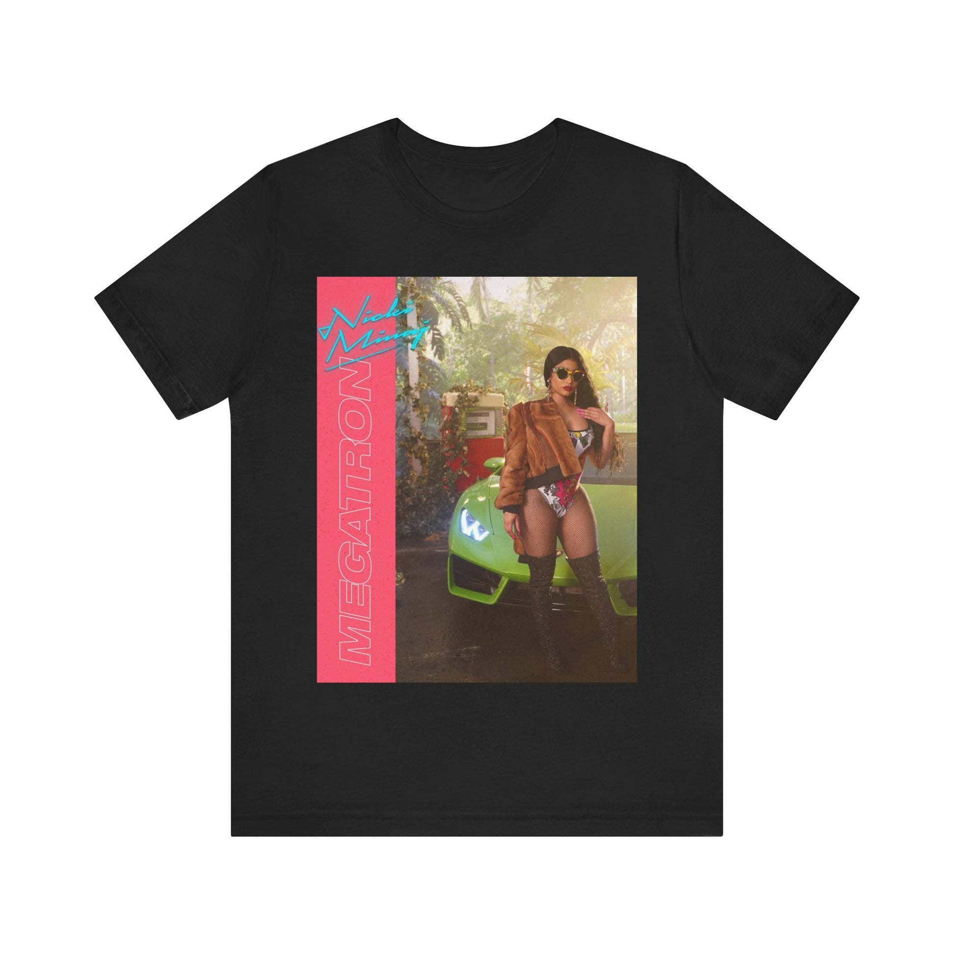 A black graphic t-shirt featuring a graphic related to Nicki Minaj's 'Megatron' song.