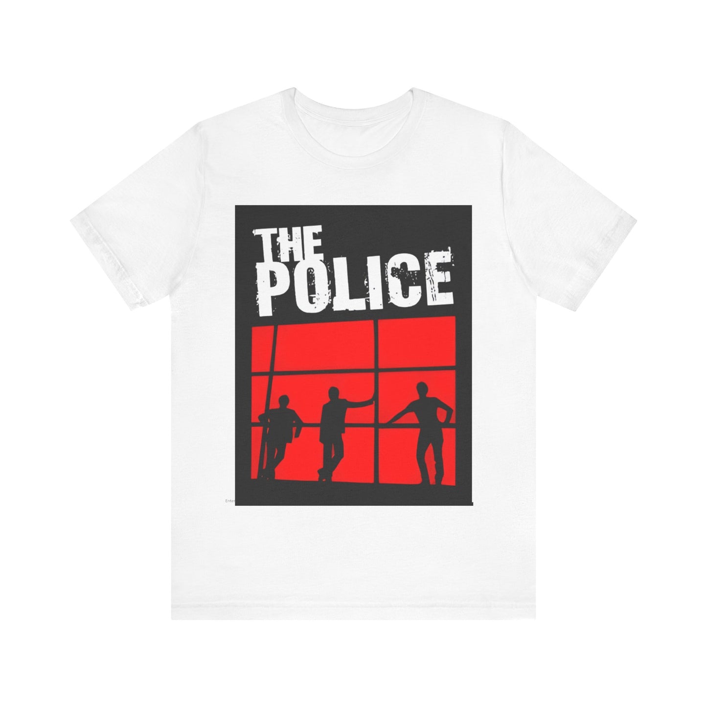 A black graphic t-shirt featuring the classic iconic logo of The Police.