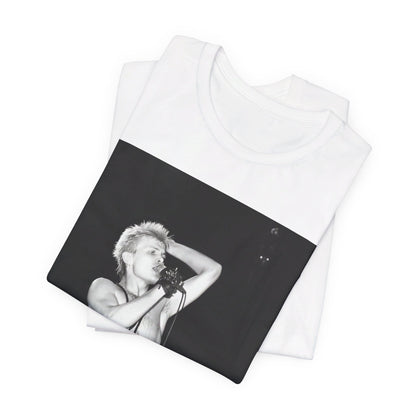 A black graphic t-shirt featuring a graphic related to Billy Idol's 'White Wedding' era, with a distinctive aesthetic.