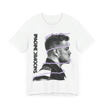 A black graphic t-shirt featuring a graphic of Imagine Dragons designed with a modern alt rock spirit.
