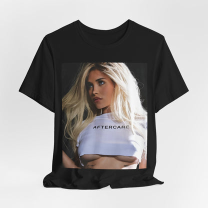 A black graphic t-shirt featuring a graphic related to Nessa Barrett's 'Aftercare' themes.