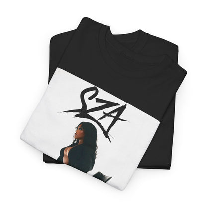 A black graphic t-shirt featuring a chill neo-soul aesthetic graphic of SZA.