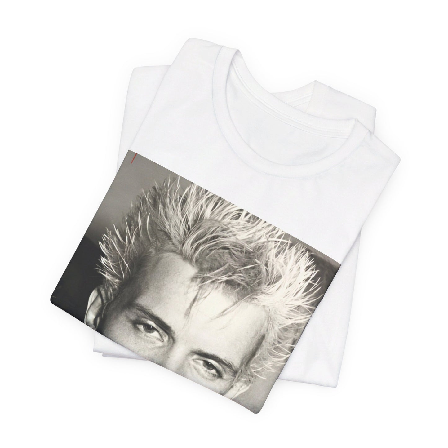 A black graphic t-shirt featuring a vintage black and white monochrome graphic of Billy Idol.
