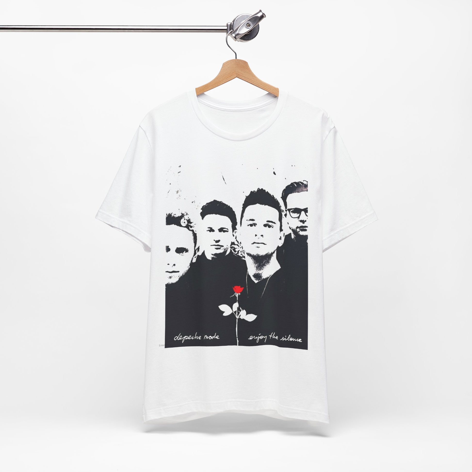 A black graphic t-shirt featuring a graphic related to Depeche Mode's 'Enjoy The Silence' era.