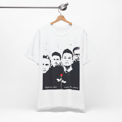 A black graphic t-shirt featuring a graphic related to Depeche Mode's 'Enjoy The Silence' era.
