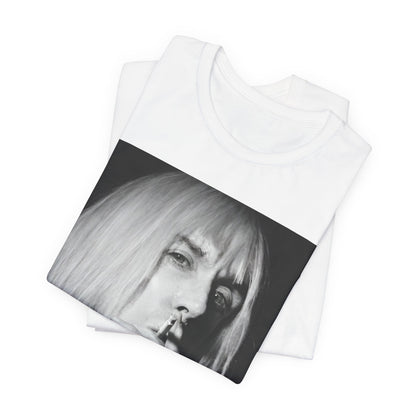 A black graphic t-shirt featuring a black and white graphic or photo of Iggy Pop holding a cigar.