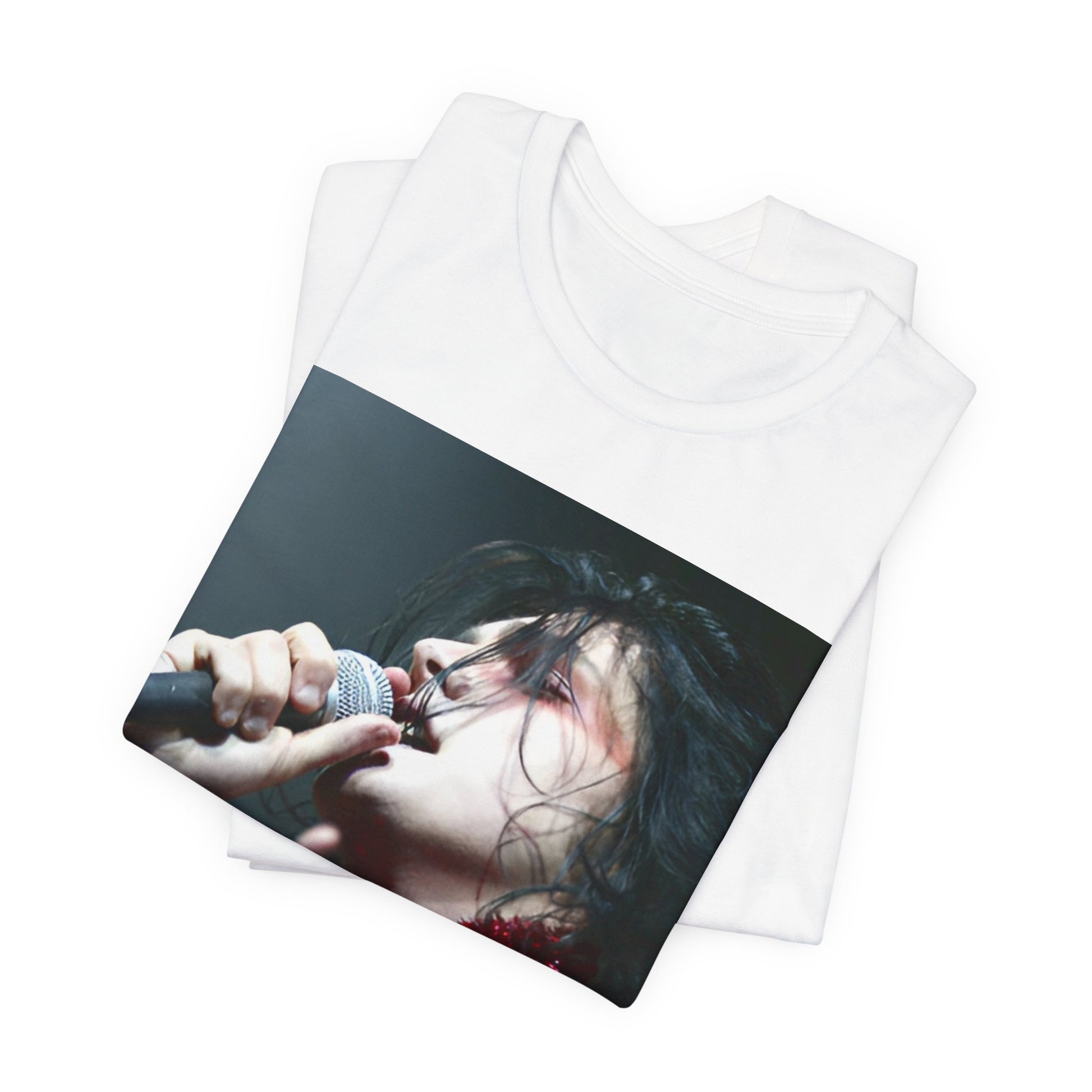 A black graphic t-shirt featuring an emo graphic of Gerard Way from My Chemical Romance.