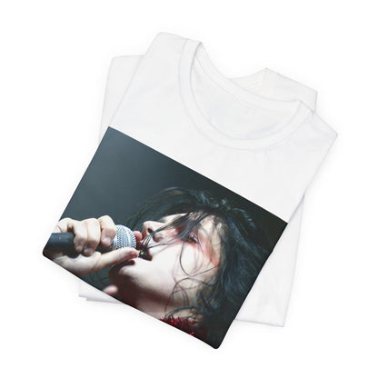 A black graphic t-shirt featuring an emo graphic of Gerard Way from My Chemical Romance.