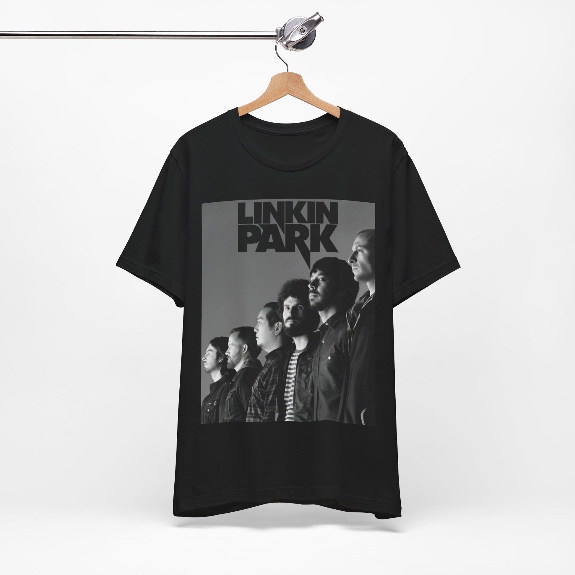 A black graphic t-shirt featuring a vintage nu-metal graphic of Linkin Park.