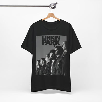 A black graphic t-shirt featuring a vintage nu-metal graphic of Linkin Park.