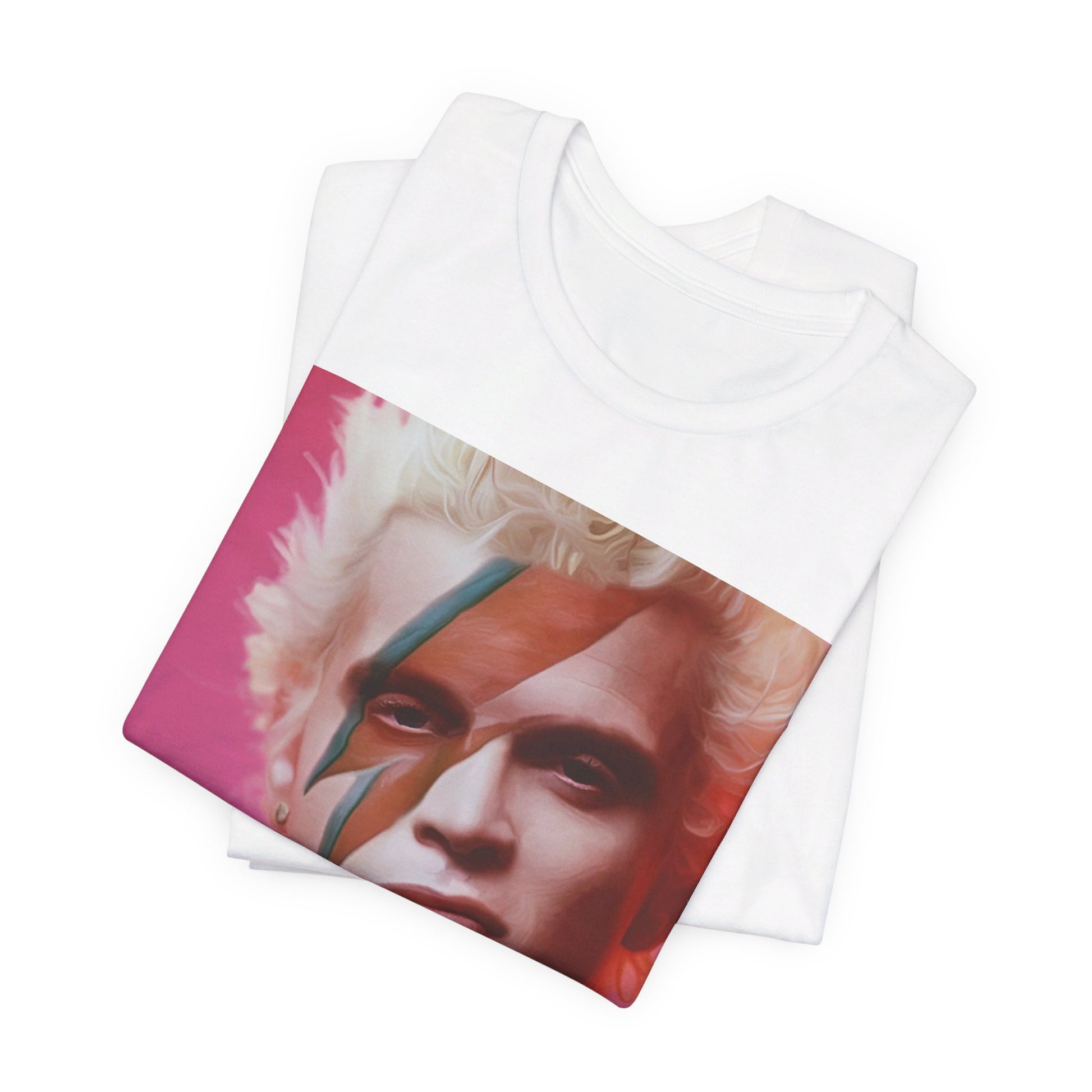 A black graphic t-shirt featuring a retro 80s aesthetic graphic of Billy Idol.