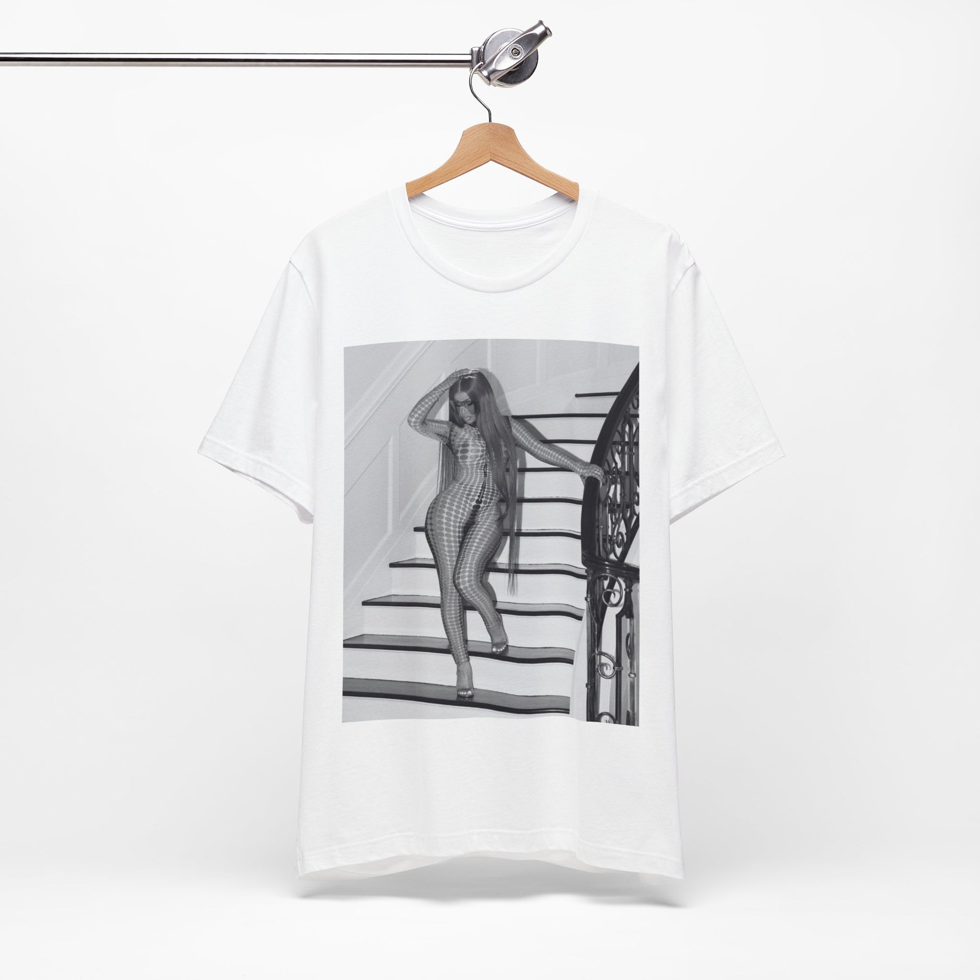 A black graphic t-shirt featuring a graphic of Cardi B as an authentic culture icon.