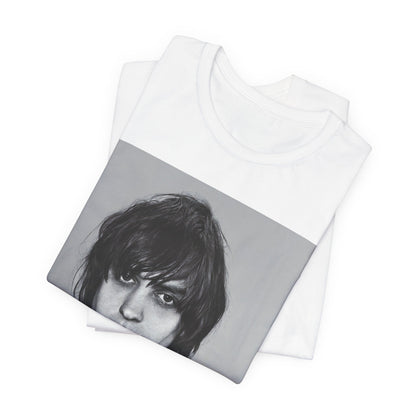 A black graphic t-shirt featuring a portrait photo of Julian Casablancas from The Strokes.