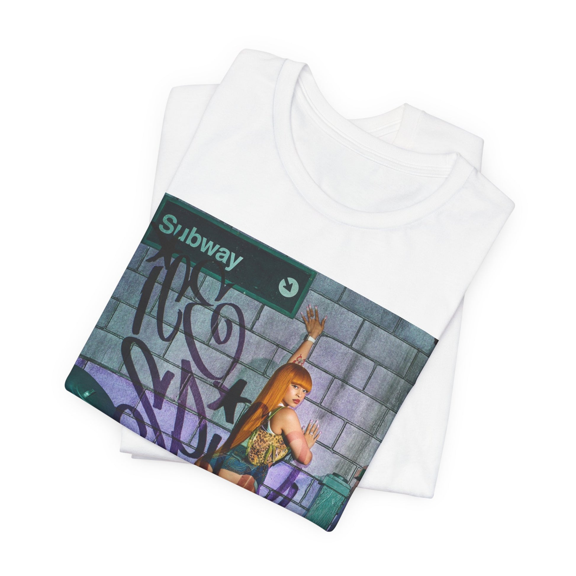 A black graphic t-shirt featuring a signature photo portrait of Ice Spice.