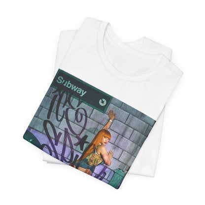 A black graphic t-shirt featuring a signature photo portrait of Ice Spice.