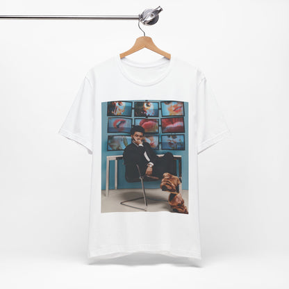 A black graphic t-shirt featuring an aesthetic graphic of The Weeknd.