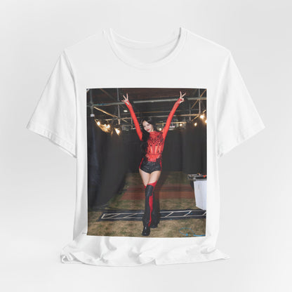 A black graphic t-shirt featuring a classic graphic of Lisa as a Blackpink rapper.
