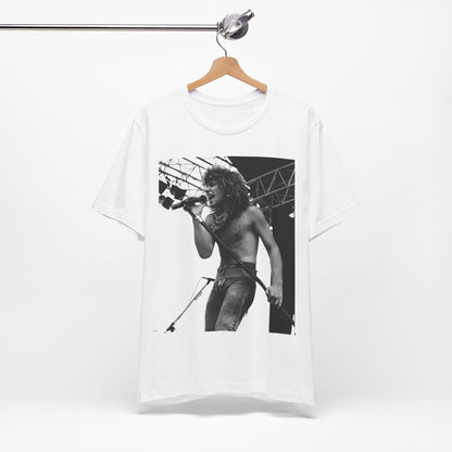 A black graphic t-shirt featuring a retro tour graphic for Bon Jovi's '88 tour.