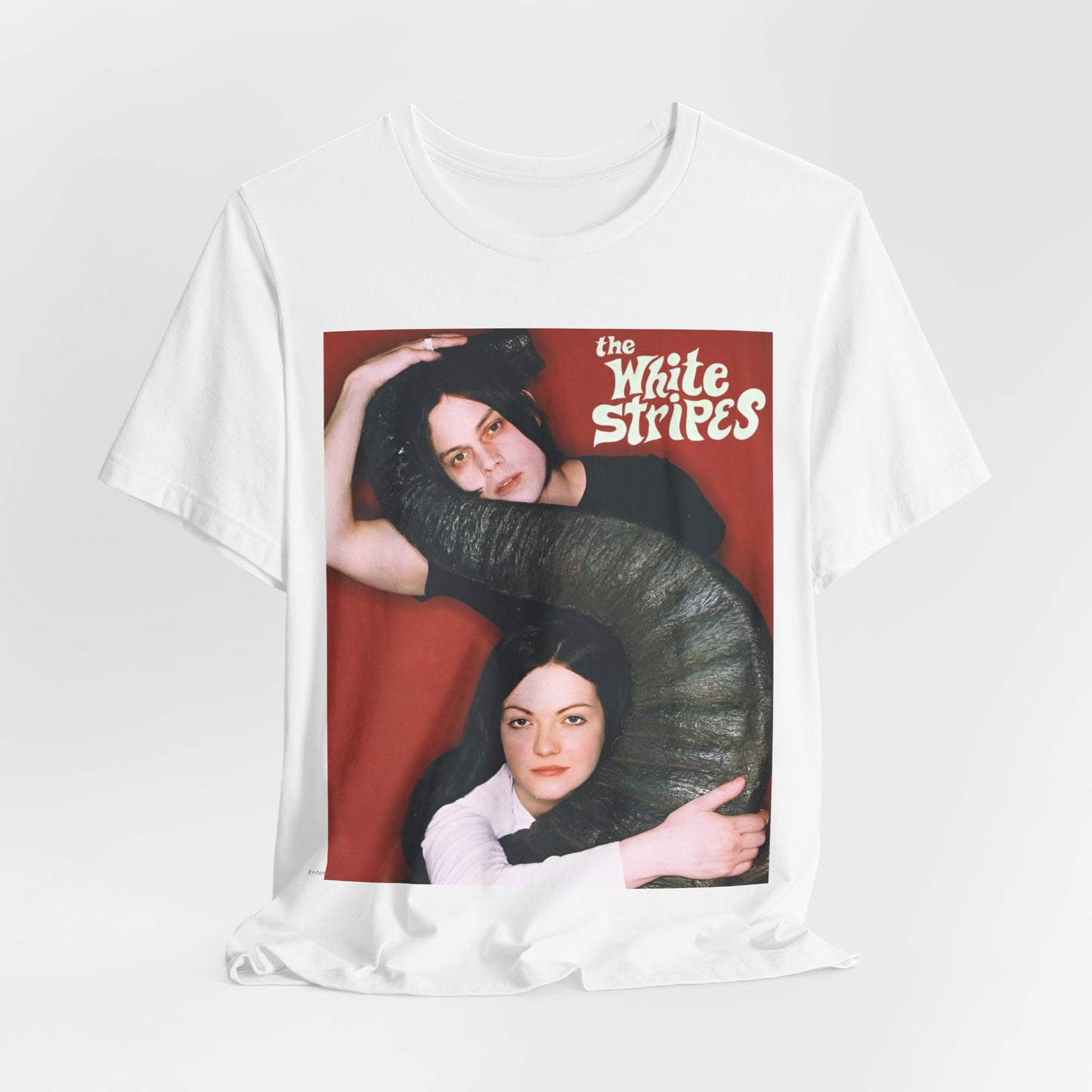 A black graphic t-shirt featuring a vintage graphic related to The White Stripes' 'Elephant' album era.