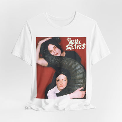 A black graphic t-shirt featuring a vintage graphic related to The White Stripes' 'Elephant' album era.
