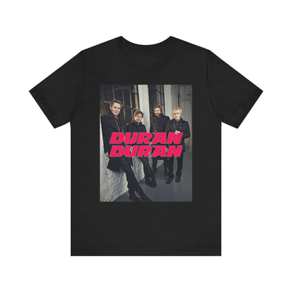 A black graphic t-shirt featuring a modern graphic of Duran Duran, suggesting a pop revival.