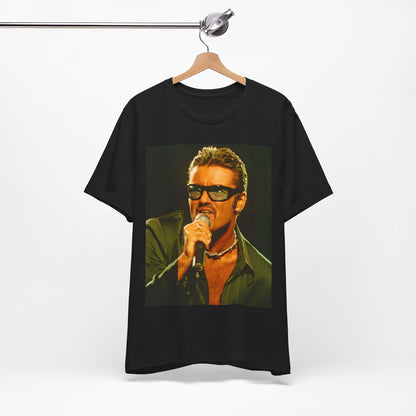 A black graphic t-shirt featuring a graphic related to George Michael's 'Freedom! '90' song.