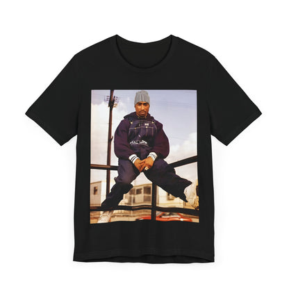 A black graphic t-shirt featuring a timeless rap legend graphic of Tupac.