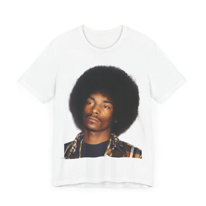 A black graphic t-shirt featuring a 90s vintage hip hop icon graphic of Snoop Dogg.