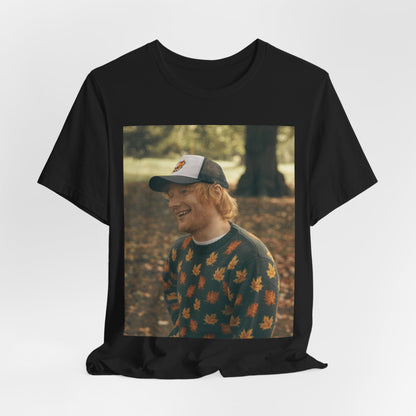 A black graphic t-shirt featuring a graphic related to Ed Sheeran's 'Shape of You' song or era.