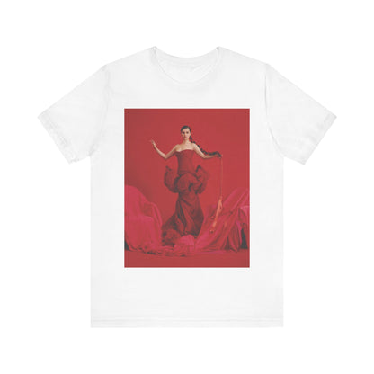 A black graphic t-shirt featuring a glam pop diva graphic of Selena Gomez.