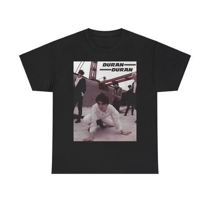 A black graphic t-shirt featuring a graphic related to Duran Duran's 'Hungry Like the Wolf' song or era.