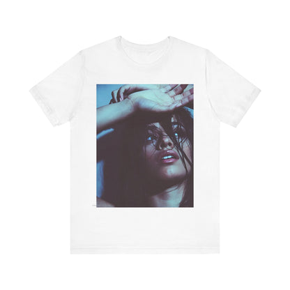 A black graphic t-shirt featuring a graphic related to Camila Cabello's "Señorita" song, possibly with dance-inspired elements.
