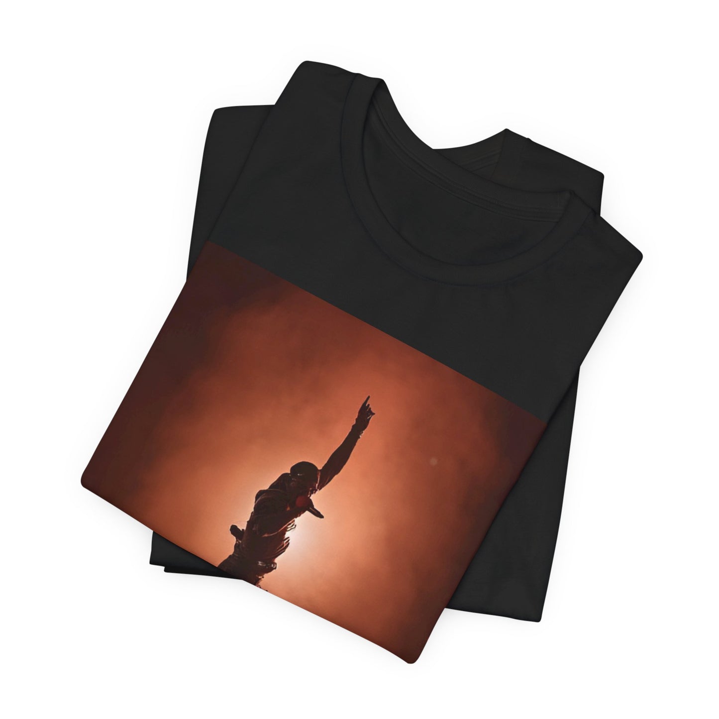 A black graphic t-shirt featuring an authentic Houston rapper graphic of Travis Scott.