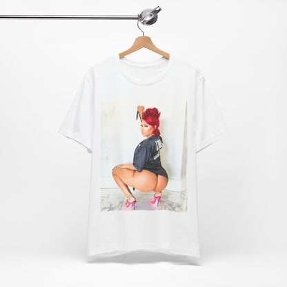 A black graphic t-shirt featuring a graphic of Nicki Minaj in an iconic power pose.