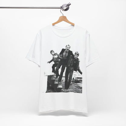 A black graphic t-shirt featuring an early days reggae rock graphic of The Police.