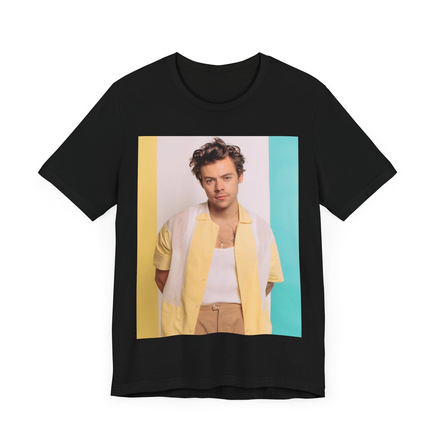 A black graphic t-shirt featuring a graphic related to Harry Styles' 'Watermelon Sugar' song or era.