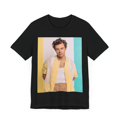 A black graphic t-shirt featuring a graphic related to Harry Styles' 'Watermelon Sugar' song or era.