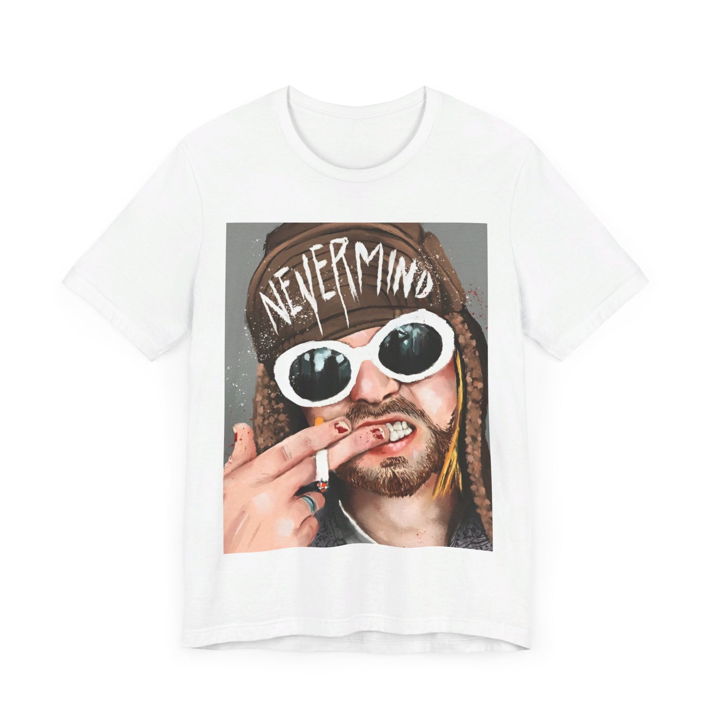 A black graphic t-shirt featuring a graphic related to Nirvana's 'Nevermind' album era.