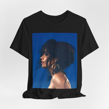A black graphic t-shirt featuring a retro graphic related to Camila Cabello's "Havana" album.